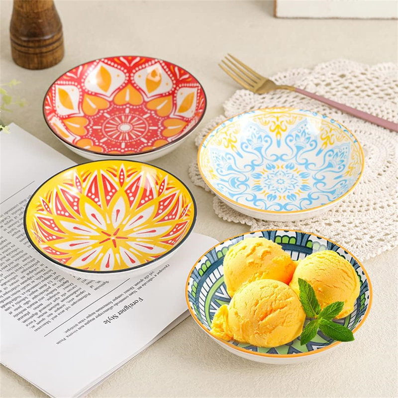 Bungalow Rose Ice Cream Dessert Bowl 8.5 Oz Ceramic Bowl Set Of 6 Colorful Shallow Bowl For Side Dish Snack Appetizer Microwave And Dishwasher Safe Wayfair